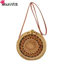 Novas Mulheres Do Vintage Verão Rattan Palha Rodada Simples Sacos de Ombro Meninas Da Praia Tecido Estrela/Círculo Crossbody Bolsas Mensageiro