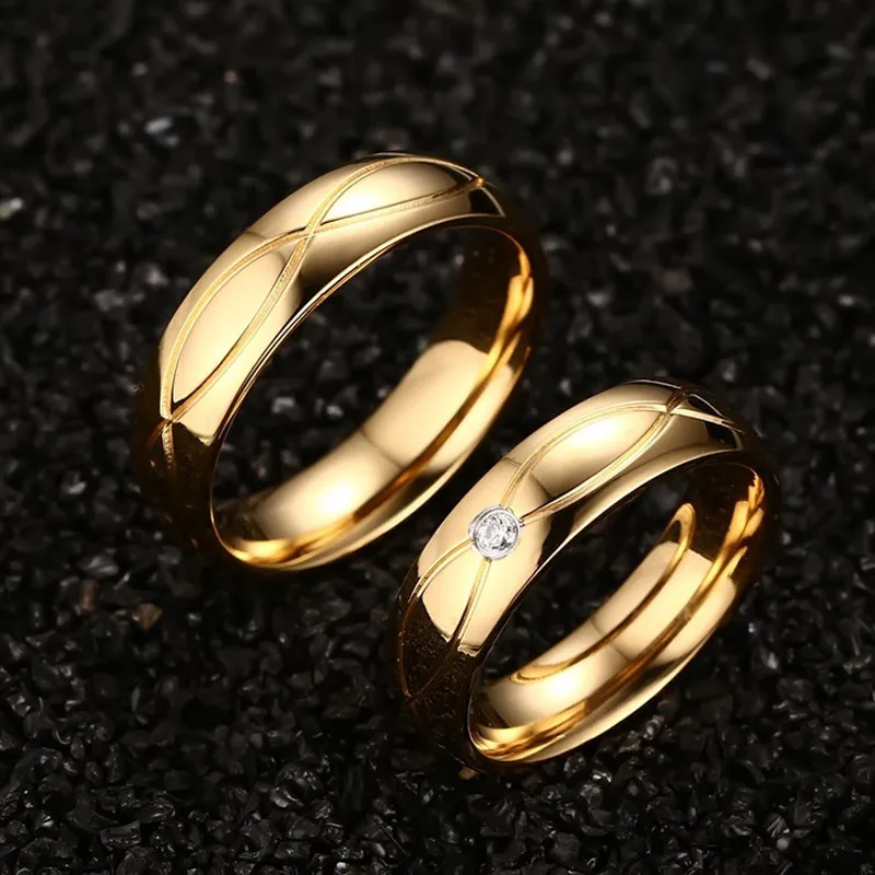 Vnox Hot Wedding Bands Rings For Women Men Gold-Color Stainless Steel Engagement Ring Jewelry 3