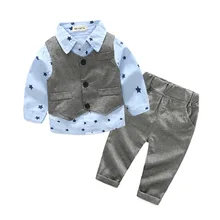 Cuikevin 2018 New Gentleman kids Clothes Long Sleeve Shirt Vest Pants And Tie Party Baby Boys