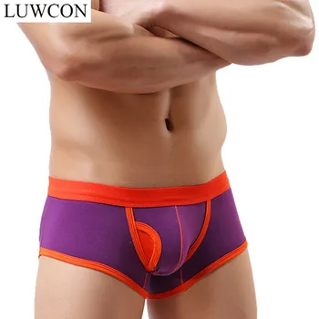 

LUWCON 4Pcs/lot Men's Cotton Underwear Briefs Patchwork Underpants Panties Breathable Men Brief STZS010