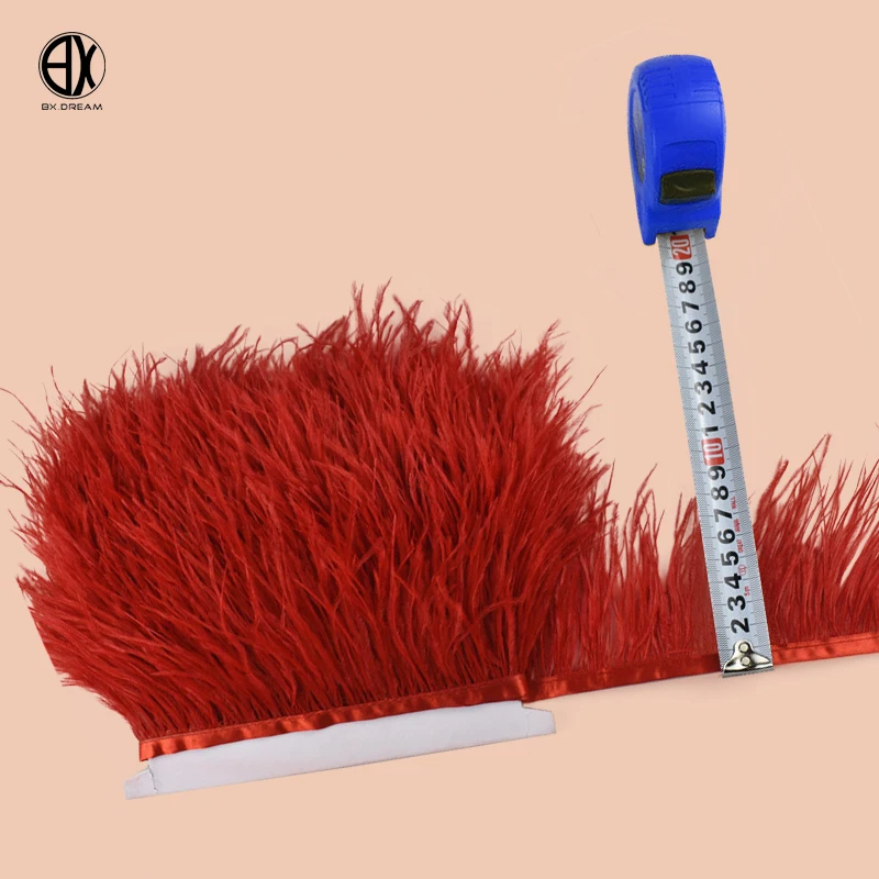 

quality 5 meters 10 meters 8-10cm red ostrich feather trimming ribbon DIY needlework Fringe decoration feathers for crafts