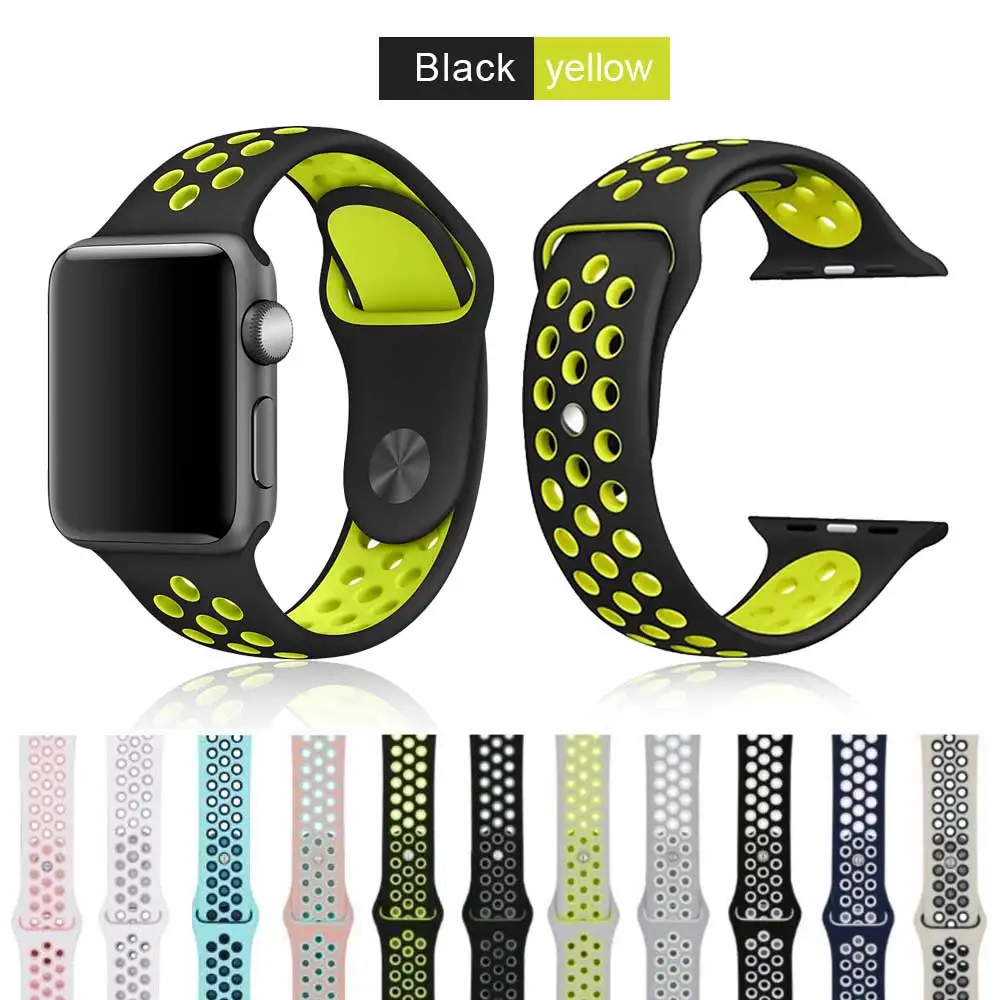 Спортивный ремешок для apple watch 4 3 2 1 резинка с свет гибкий дышащий группа iWatch 38 мм 42