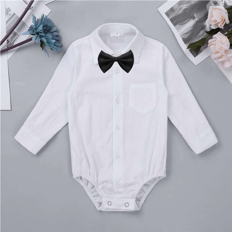 Хлопковые комбинезоны для маленьких мальчиков; коллекция года; сезон осень; официальная рубашка с длинными рукавами в джентльменском стиле; комбинезон с черным галстуком-бабочкой; комплект