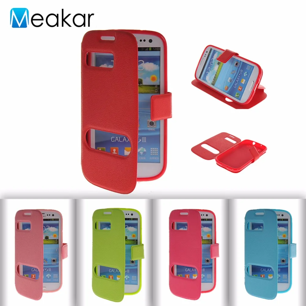 

Double Window Pu Leather 4.8For Samsung Galaxy S3 Case For Samsung Galaxy S3 I9300 Cell Phone Back Cover Case