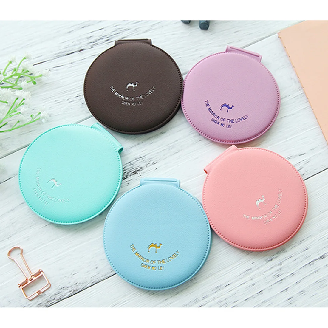 

Double Side Portable Mini Makeup Mirror Lovely Candy Color Camel Pattern Foldable Detachable Cosmetic Compact Mirror PU Cover