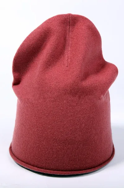 Коза кашемир женские модные обжимные шапочки шапки повседневные одноцветные ЕС/м(54-56 см - Цвет: dark red