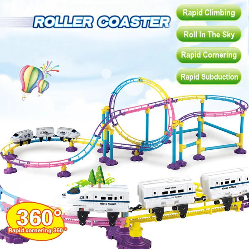 

Amusement Park Electric Glow Roller Coaster Building Kit Street View Creator Building Blocks Toys for Children Track DIY Toys