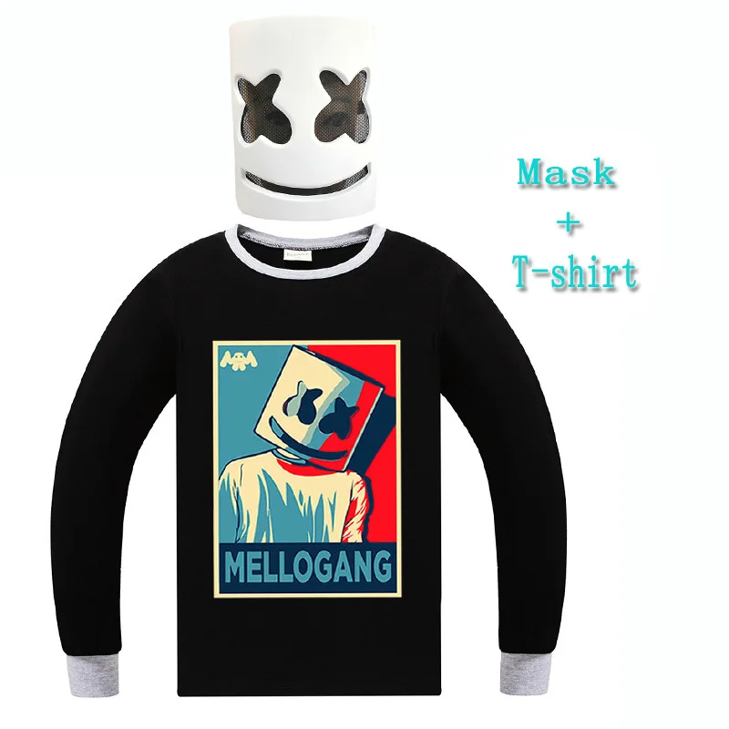 

Hot Sale! marshmello dj mask hoodie cotton Summer Baldi's youth boys girls cotton t shirt school costume for children clothing