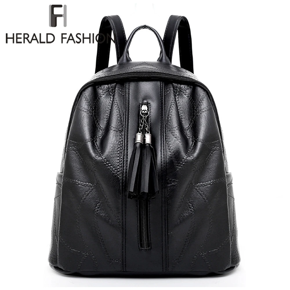 

Herald Fashion Women Backpack Quality Leather School Bag For Teenage Girls Causal Lady Pack Bags Female Traveling Shoulder Bag