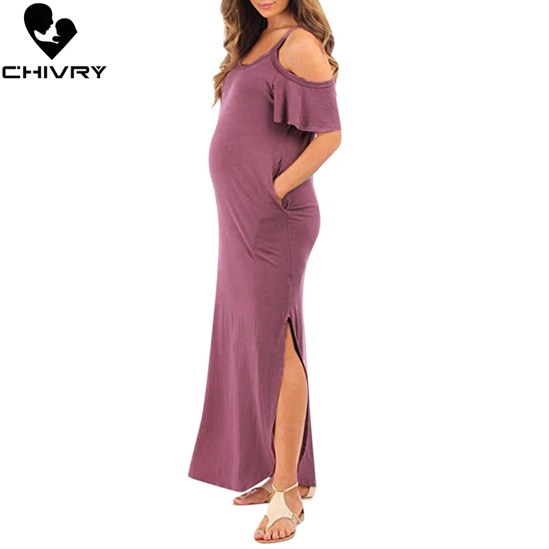 

Chivry Maternity Dresses Pregnancy Clothes Dress Women Summer Sexy Off Shoulder Split Pregnant Maxi Vestidos Maternity Gowns