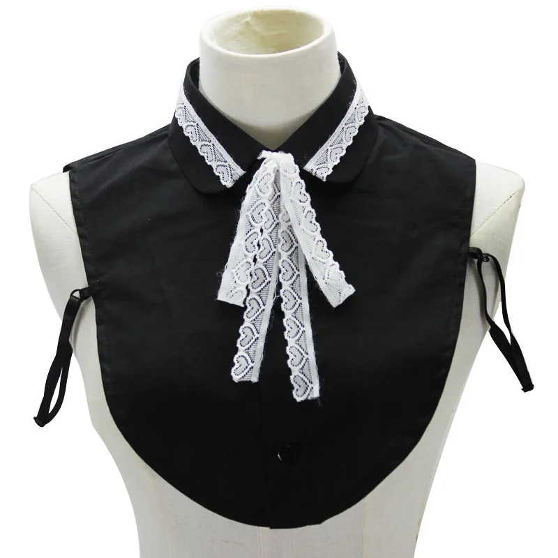 

Jaderic 2018 Black Fake Collars with white lace Bow ties Women New Dickey Collar detachable False collar