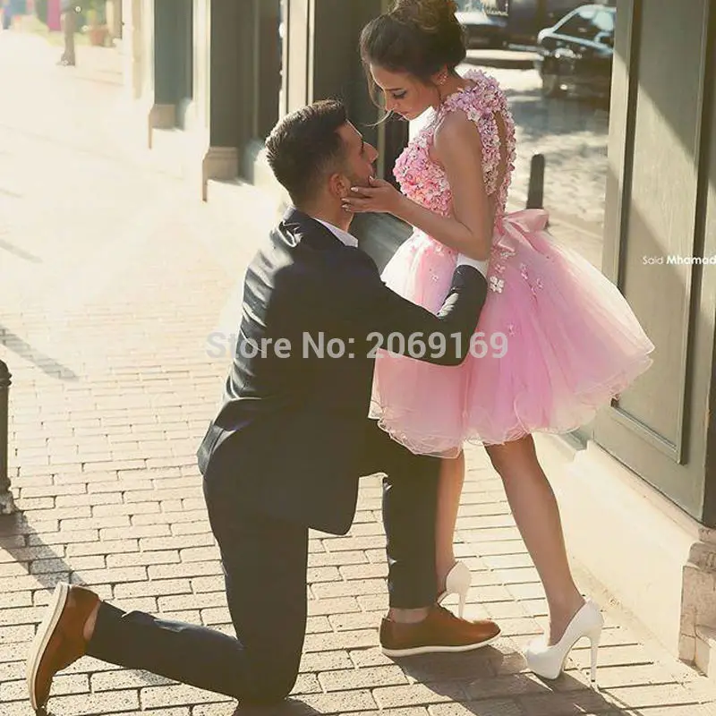 2017-New-Pink-Halter-Neck-Backless-3D-Flower-Cocktail-Dresses-Elegant-Backless-Short-Prom-Dresses-Tulle (2)