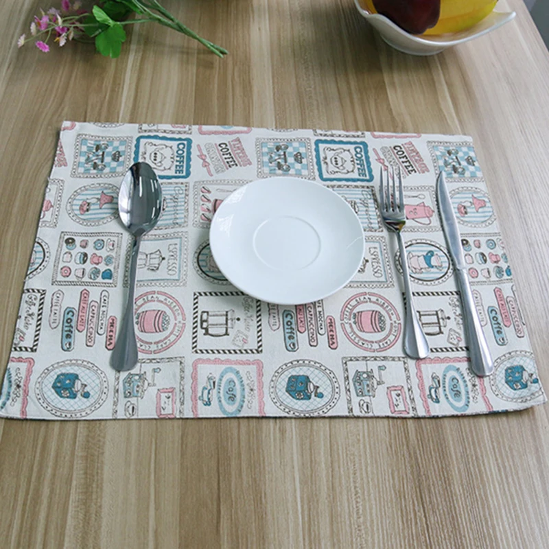 4pcs cotton linen pastoral cloth placemat table mat plaid western pad