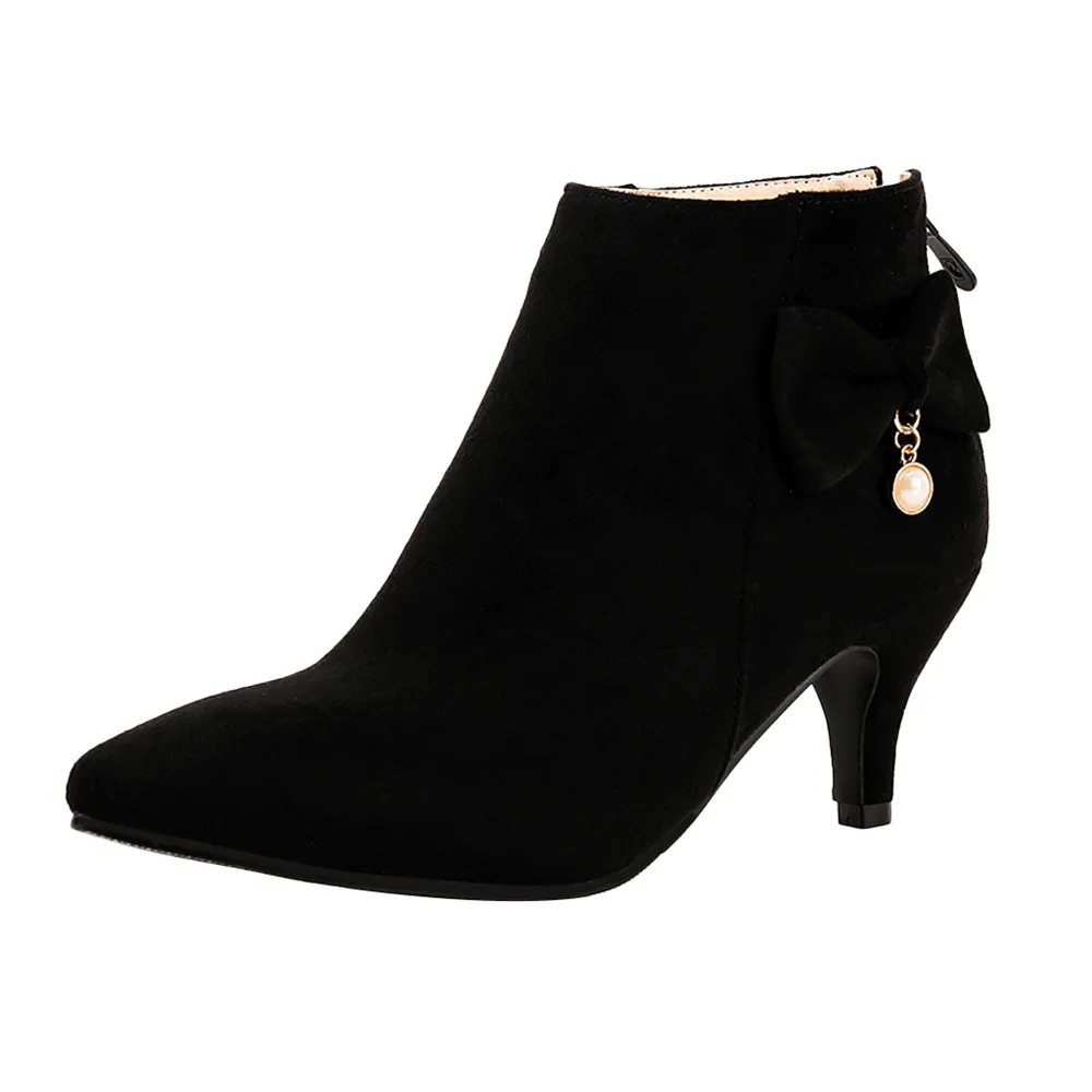 

SAGACE Pointed Women's Boots Bow Stiletto Booties Back Zipper Bare Boots Ladies Shoes Casual Short boots chaussures femme 2019
