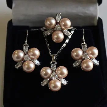 

8mm coffee shell pearl earring pendant ring#7/8/9 AA1013