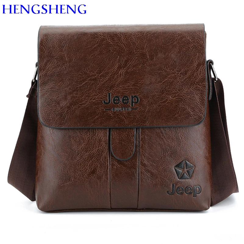 HENGSHENG JEEP PU font b leather b font men shoulder bag with solid cover men font