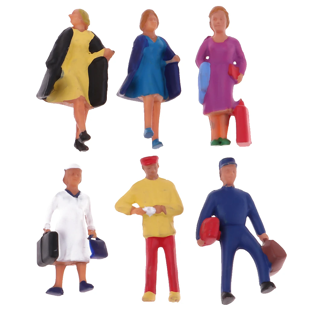 6x 1/87 HO Scale Painted Model People Passengers Characters Miniature Figures Architectural Model Human Plastic Scene Simulation