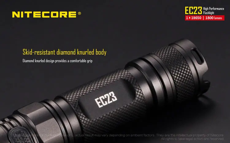 Lanterna com 18650 Nitecore Cree e2 1800 lm Led Lanterna Feixe Distância 255 Metro Luz Bateria Inteligente Tocha Ec23 Xhp34 hd 6 luz lanterna com 18650 bateria inteligente tocha