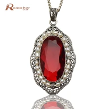 Новая рекламная Мода античный искусственный рубин камень 925 стерлингового серебра ювелирные изделия натуральный жемчуг женский кулон ювелирные изделия