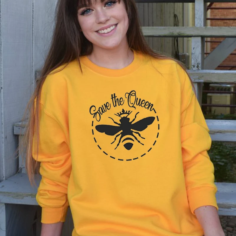 

Save The Queen Graphic Sweatshirt Save The Bees Aesthetic Hoodie Women Causal Pullovers Jumpers Fashion Clothes Drop Shipping