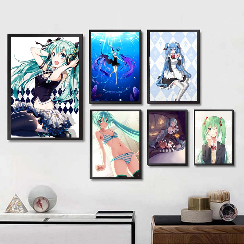 

Hatsune Miku Quadratic element High Definition Wall Stickers white poster Home Decoration for Livingroom Bedroom Home Art Brand