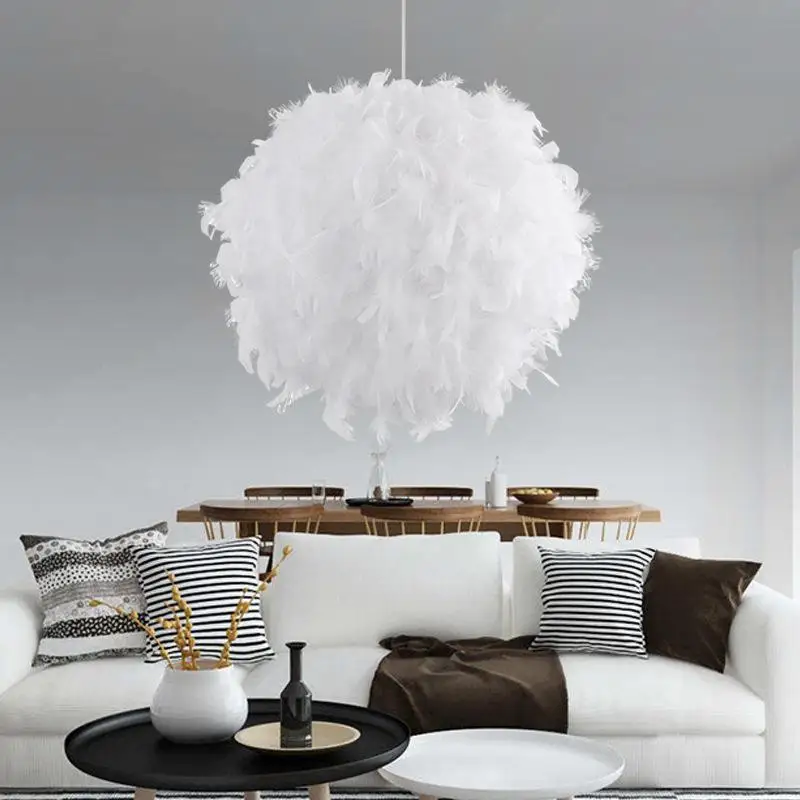Unique White Feather Chandelier Pendant Lamp for Bedroom Living Room Decor