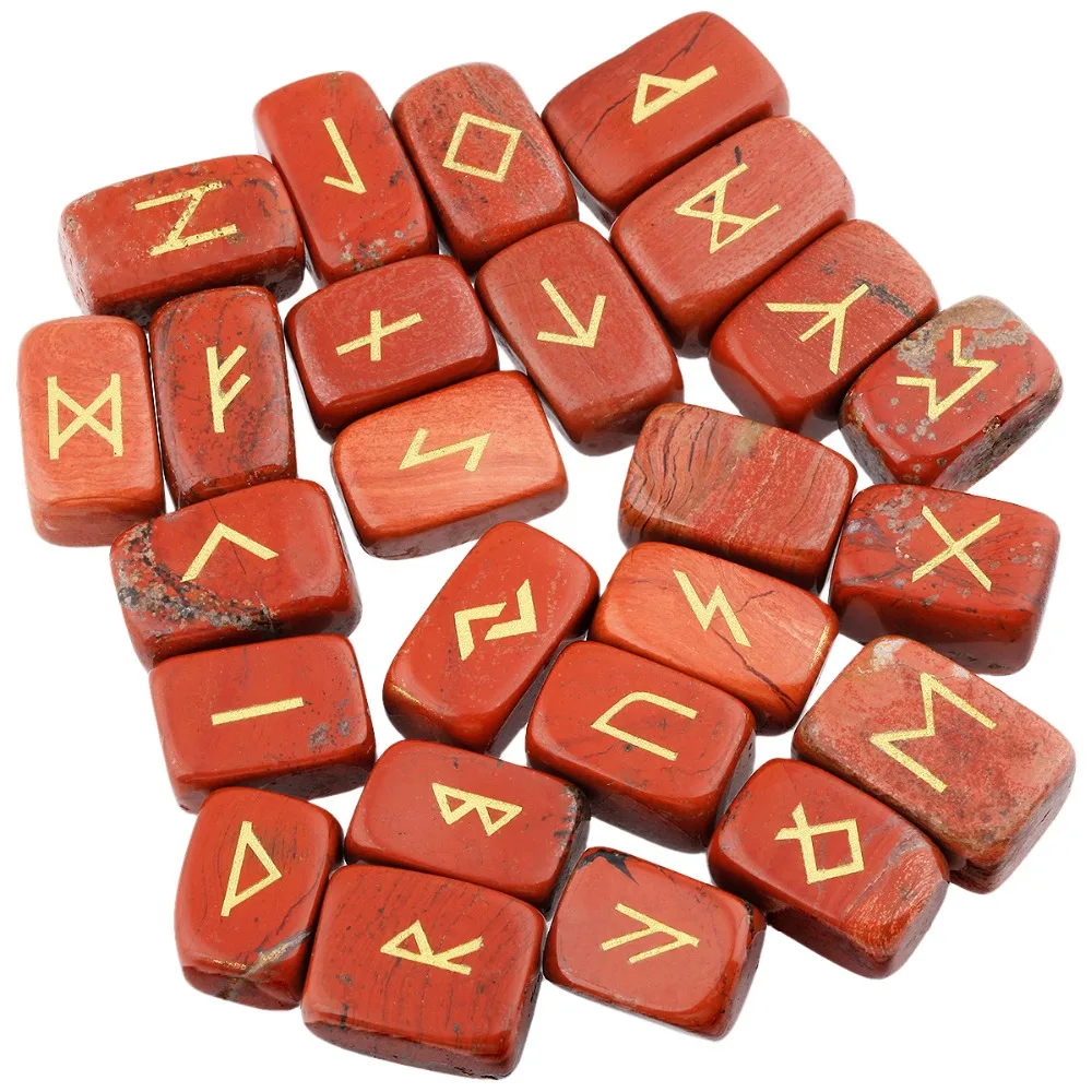 TUMBEELLUWA 1 лот(25 шт.) красный камень Выгравированный Руна набор камней исцеляющий рейки галтованные камни
