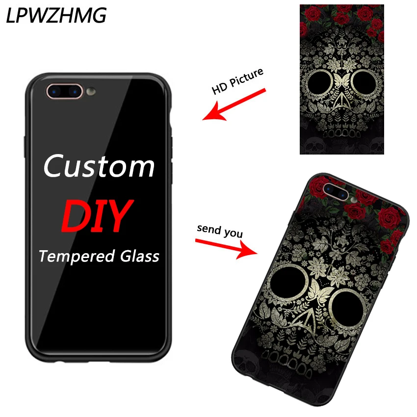 LPWZHMG DIY Photo Customized Logo Tempered Glass Phone Case For Apple iPhone X XS max XR 7 8 Plus 6S 6 5S Back Cover Cases |