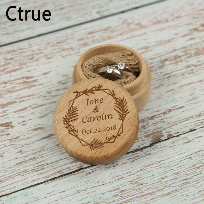 Персонализированные названия и дата кольцо коробка на заказ деревенская свадьба, дерево кольцо носителя Гравированные деревянные коробки для свадебных колец