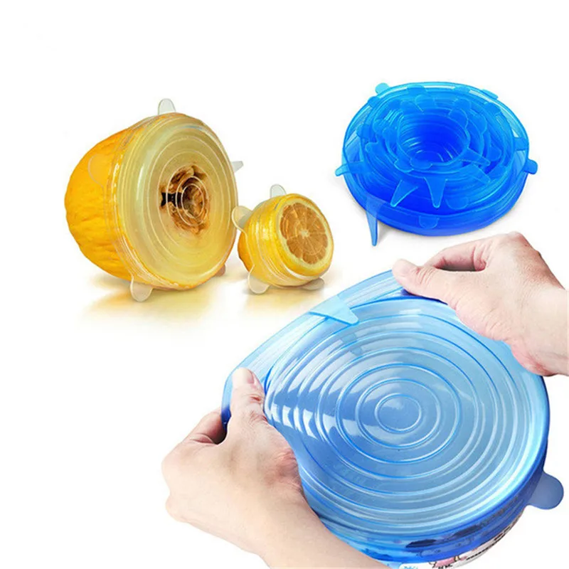 

6 Pcs Reusable Silicone Stretch Lids Food Covers for Cups Vegetables Fruits Cans Bowls Food storage Lids Saver Stretch Covers