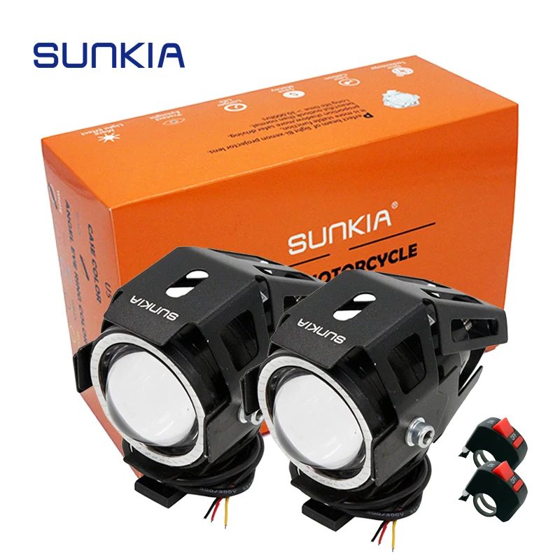 SUNKIA 2 фонарь с выключателем 4 цвета для мотоцикла 3000 лм дальний и ближний свет
