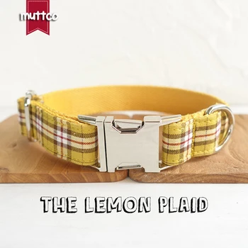 

MUTTCO retailing stout durable soft dog collars handmade bow-tie dog collars THE LEMON PLAID 5 sizes collar leash set UDC057