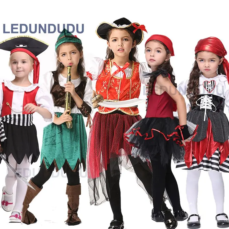 Halloween Cosplay Girls Pirate Costumes Child Carnival Party Outfit Fancy Dress