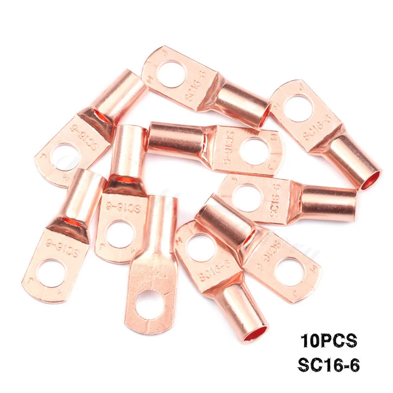 

10Pcs SC Tinned Copper Ring Lug Wire Connectors Bare Battery Cable Terminals Assortment Kit SC16-6