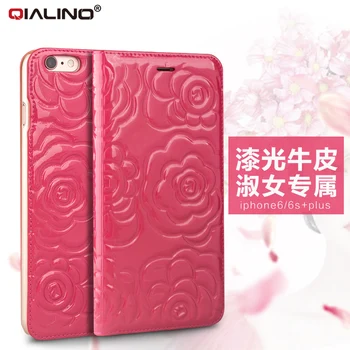

For iphone 6 6s plus 5.5'' QIALINO Brand Luxury Natural Calf Skin Genuine Leather Case for iphone6 plus Card Fashion Girl Gift