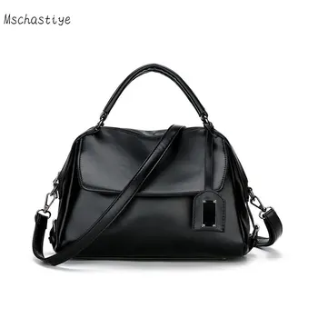 

Mschastiy High quality leather casual Solid color handbags black/red/pink/brown large capacity women tote bags/Crossbody bags