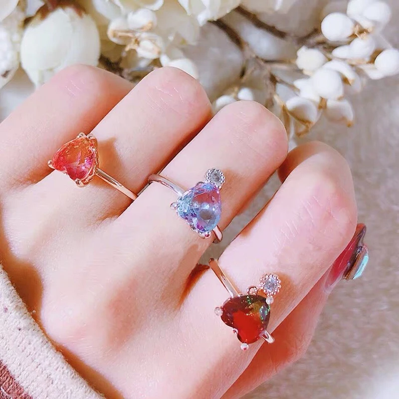 MENGJIQIAO, новинка, милое сердце, кубический циркон, кольца для женщин, девушек, модные, цветные, квадратные, хрустальные, вечерние, ювелирные изделия на палец