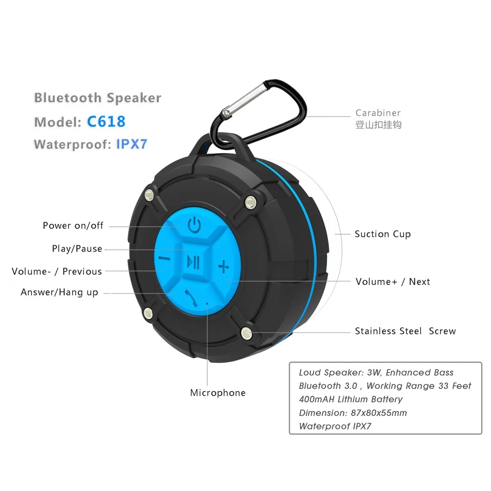 IPX7 водонепроницаемый Bluetooth динамик открытый портативный беспроводной сабвуфер громкий динамик Душ велосипедные колонки с присоской