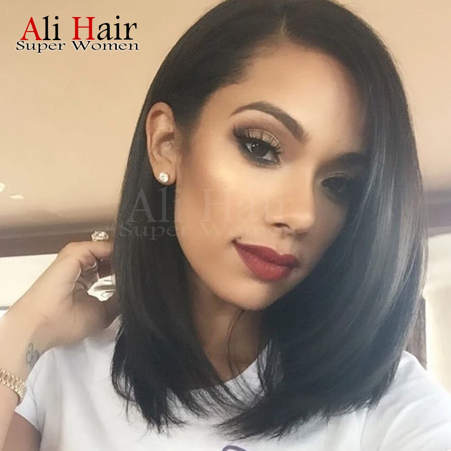 Short Bob Hair Middle Part For Fashion Woman Black Silky Straight
