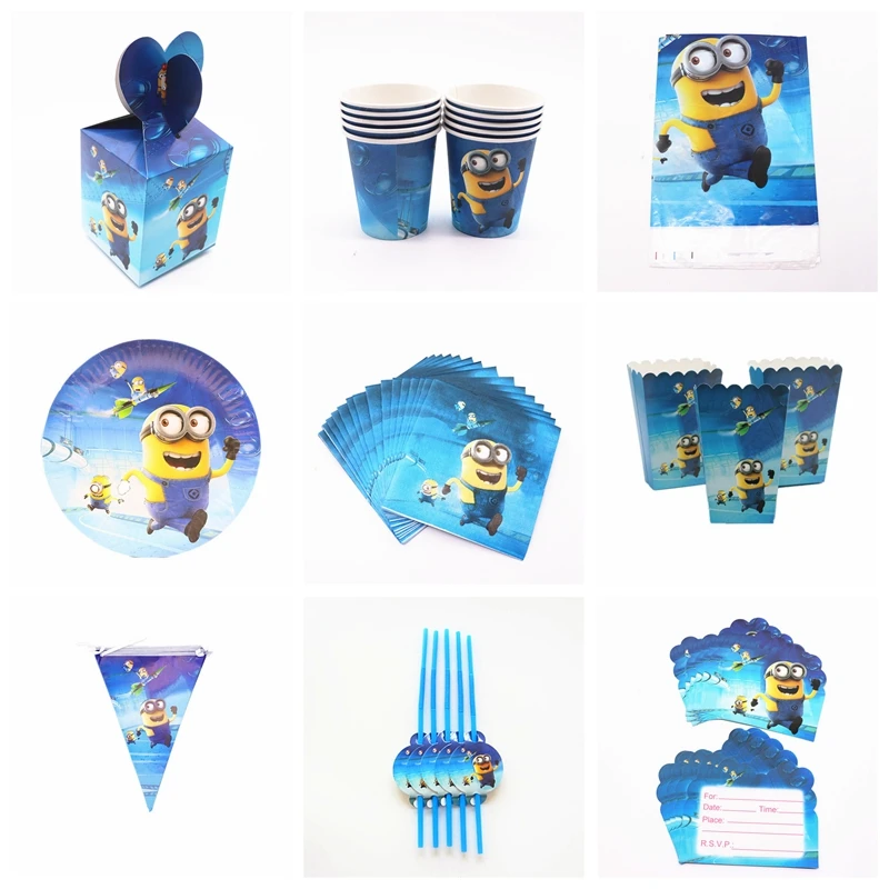 

Minions Party Tableware Plate Napkins Candy Box Cups Tablecloth Banner Balloon Birthday Party Decorations Supplies Kids Baby Set