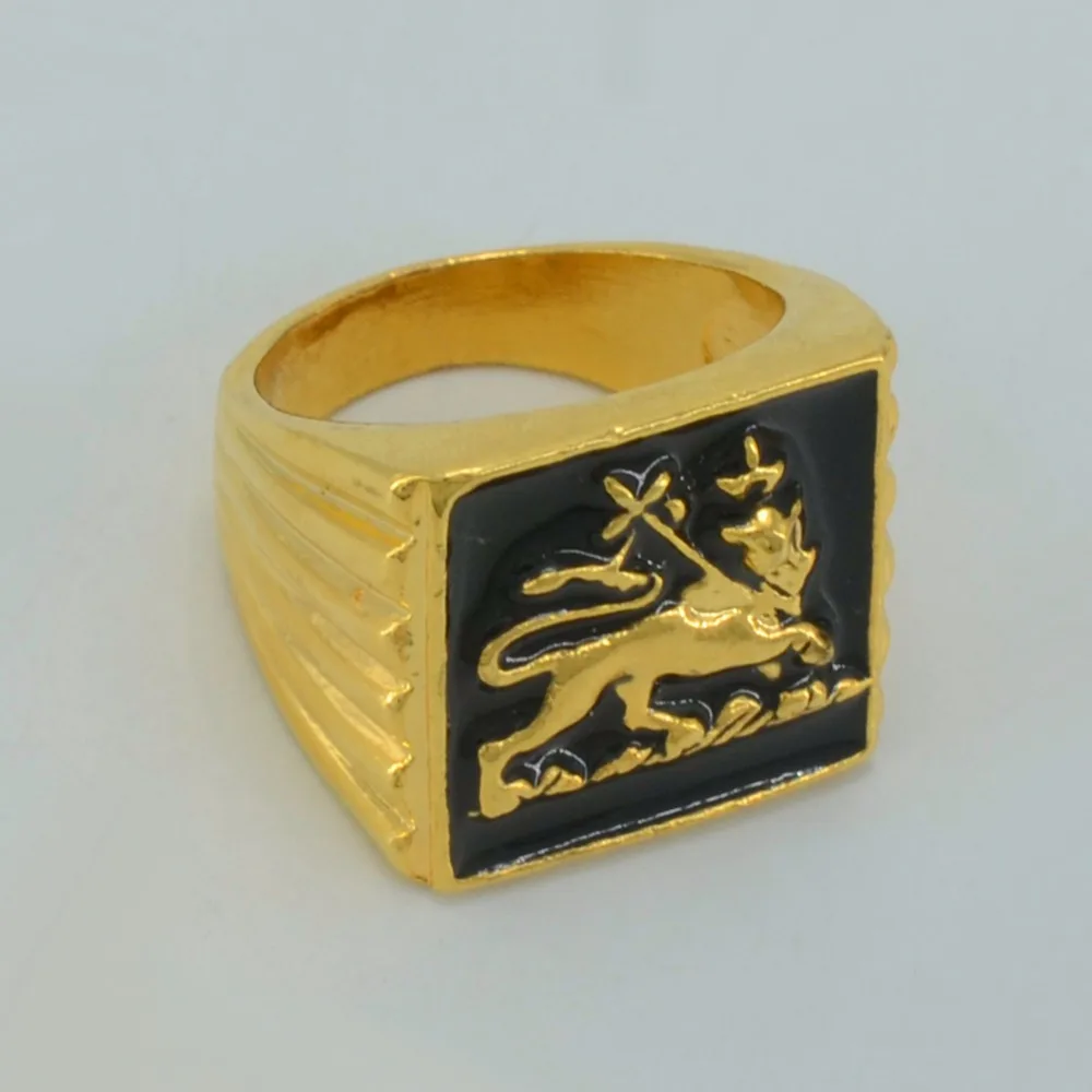 Anniyo Эфиопский Лев кольцо для женщин мужчин Африканский Лев золотого цвета украшения на эритрейские мотивы Лев Иуды#049306