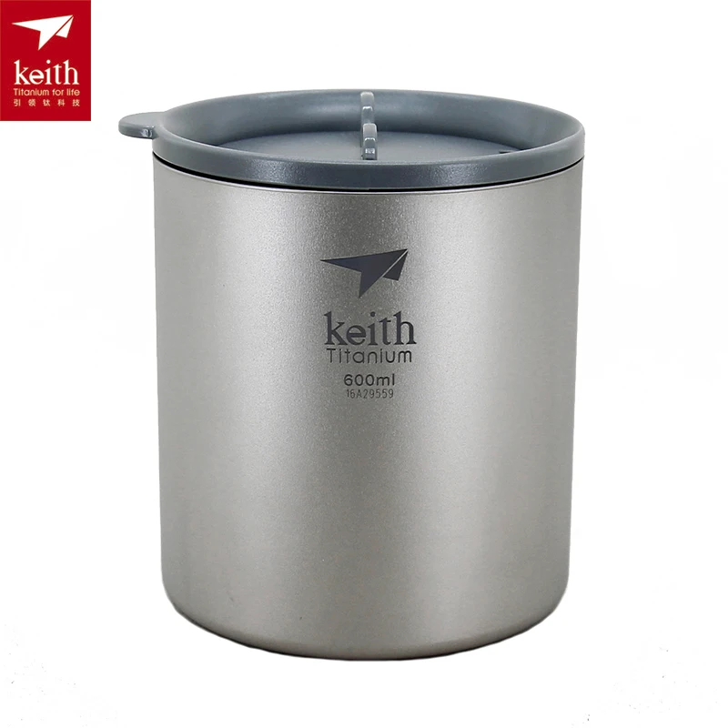

Keith 600ML Titanium Cup Double Walled Camping Mug with Lid Lightweight Outdoor Cup Folding Handle Optional