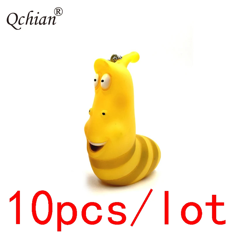 

10pcs/lot Larva Yellow Red Soft Glue Backpack Decorative Pendant Keychain Very Beautiful Gift for Couples Friend