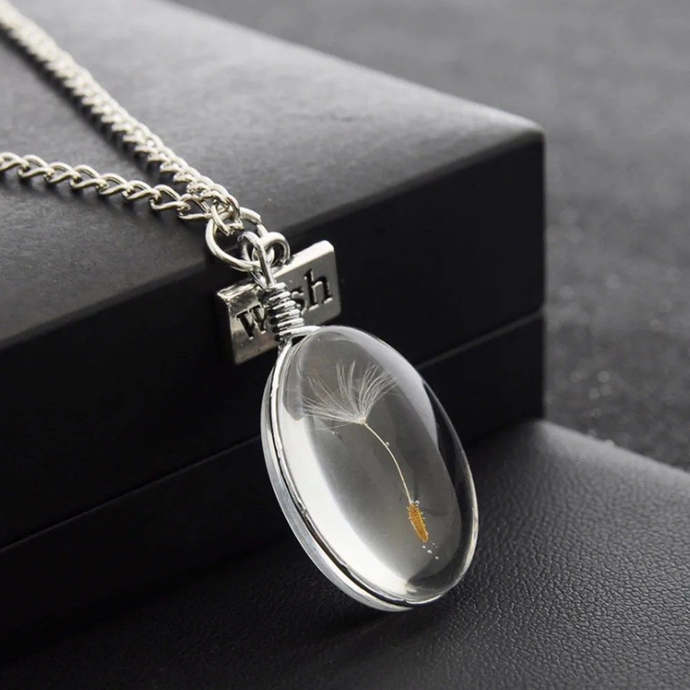 Natural Dandelion Seed Specimen Glass Adhesive Sheet and Wish Tag Pendant Necklace Charm Women Oval Round Time Gem Hot | Украшения и