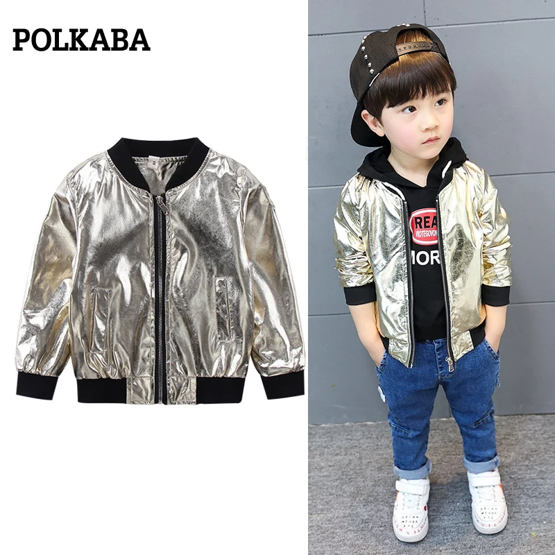 

1-7 Years Leather Golden Bomber Jacket Babies Clothes for Baby Boy Windbreaker Boys Spring Autumn Kids Wear Trench Coat Outfits