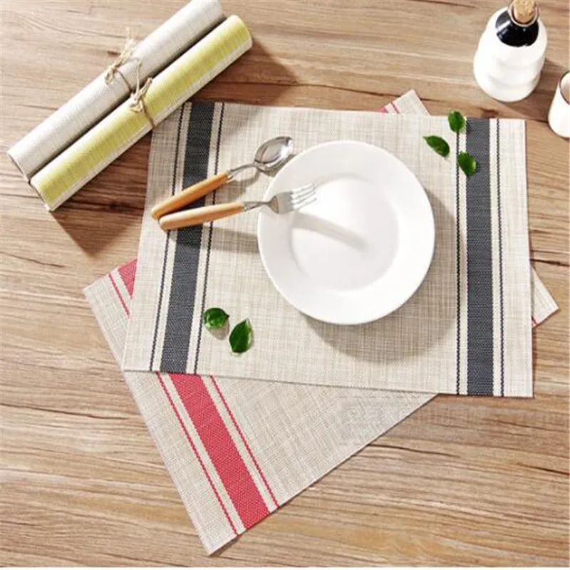 

Chic Striped Cloth Placemat PVC Stripe Pad Dining Table Mat Heat Insulation Non Slip Placemats Bowl Coaster