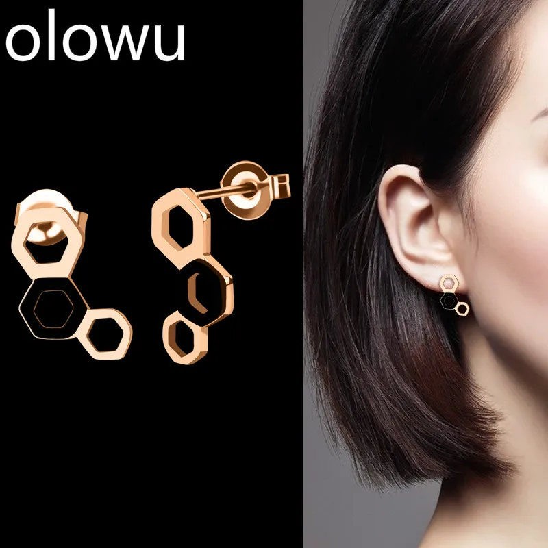 Olowu, модные женские серьги-гвоздики с полыми сотами, цвета: золотистый, серебристый, геометрические массивные вечерние серьги, Новинка