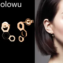 Olowu, модные женские серьги-гвоздики с полыми сотами, цвета: золотистый, серебристый, геометрические массивные вечерние серьги, Новинка