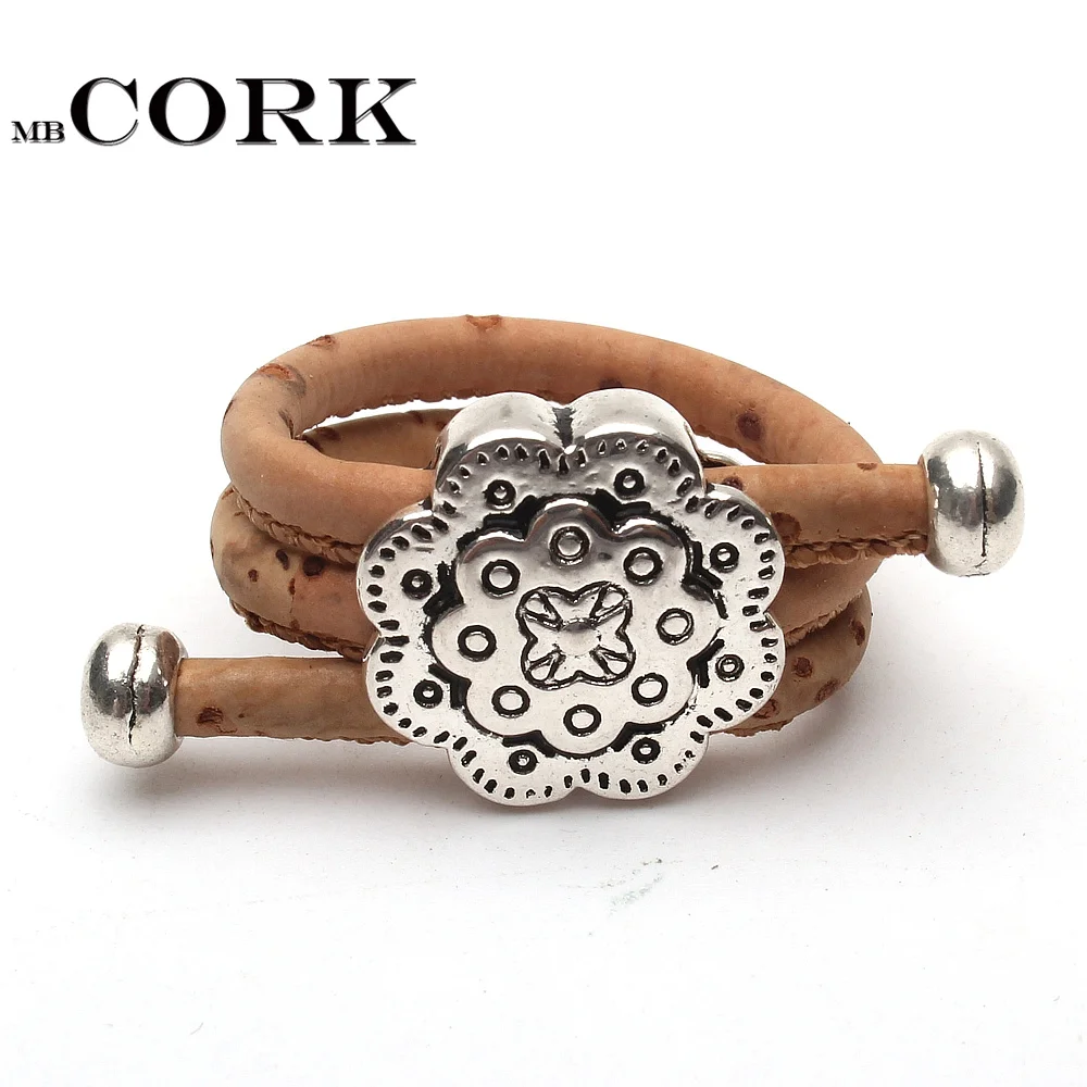 

Cork ring Wood color Handmade jewelry, alloy flowers, can adjust the size of the ring,HR-022