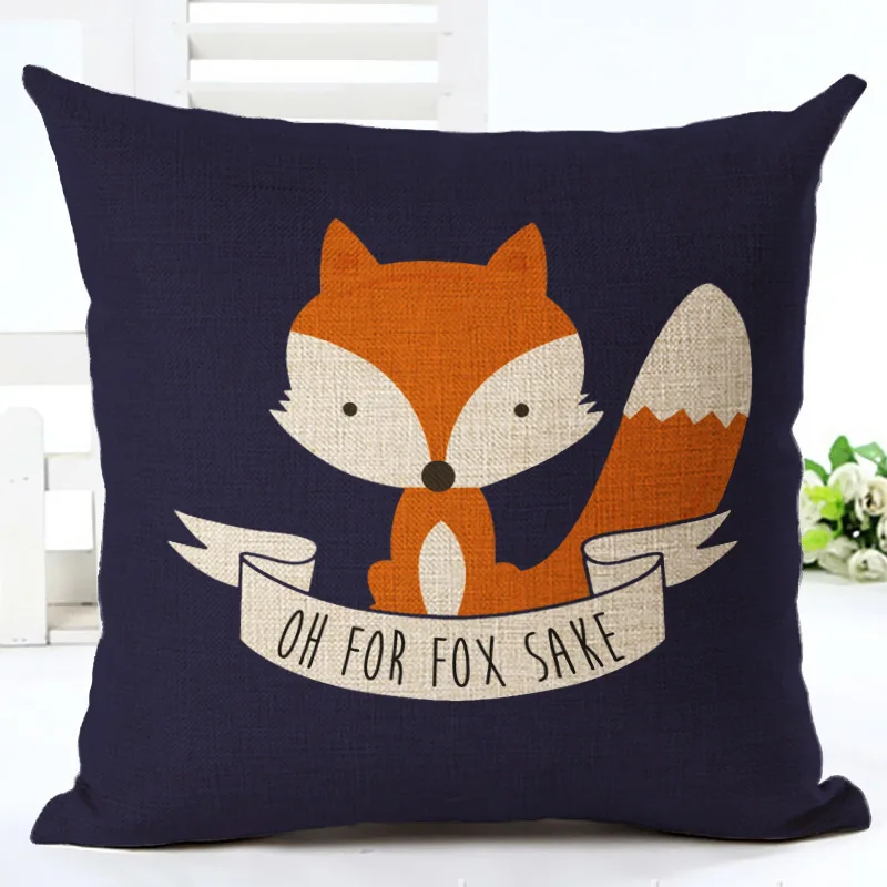 

Cute Cartoon Cat Fox Printing Cushion Cover Cotton Linen Sea Turtle Pillow Case Sofa Car Decorative Pillowcases Cover almohada